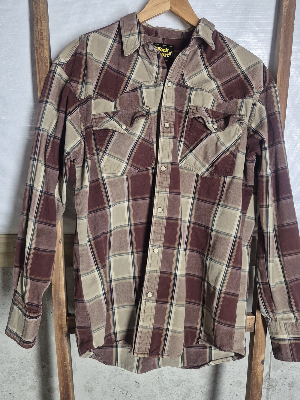 Classic Men's Plaid Snap-Up Shirt - Brown/Cream